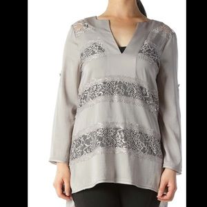 Bcbgmaxazria Gray V-Neck Lace See-Trough blouse